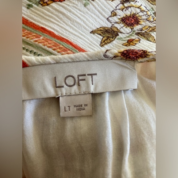 Loft Floral Stripe Split Neck Swing Dress size M - Picture 10 of 11